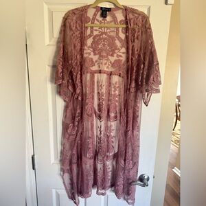Mischievous Brand, Mauve, Long Lace Cardigan Jacket, Women's L/XL, Cover Up